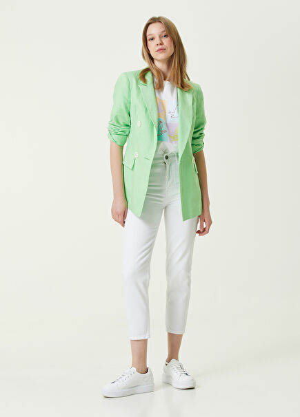 Slim Mom Fit Beyaz Jean Pantolon
