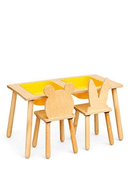 Wooden Double Compartment Sensory Activity Center and 2 Chair Set