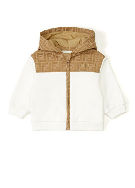 Beyaz Bej Kapüşonlu Erkek Bebek Sweatshirt