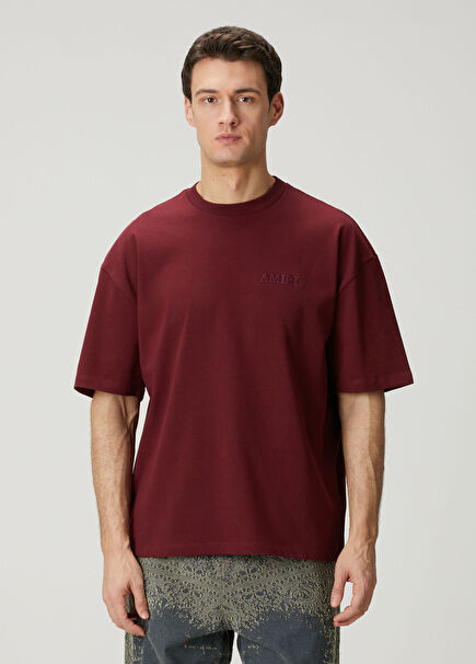 Bordo Logo Nakışlı Oversized T-shirt