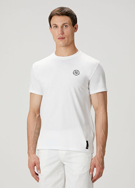 Beyaz Logo Nakışlı T-shirt