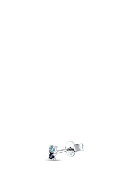 Sapphire and Aquamarine Stone 14 Karat White Gold Mini Single Earring