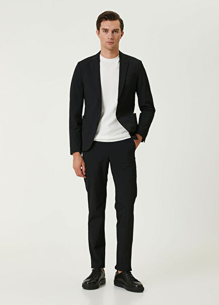 Slim Fit Black Wicking Textured Suit