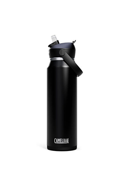 Thrive Flip Black Steel Drinker Flask with Straw 950 ml