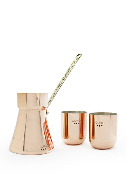 Coho Love Box Artisan Copper Coffee Pot and Copper Cup Gift Set