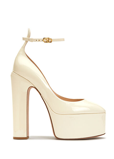 Tan-Go Krem Deri Topuklu Ayakkabı