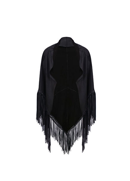 Black Double-Sided Leather Women's Shawl