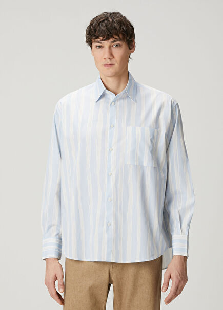 Beyaz Çizgi Desenli Gömlek