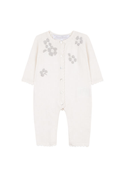 Ecru Knitwear Buttoned Baby Girl Jumpsuit