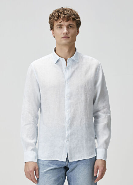 Açık Mavi Keten Gömlek