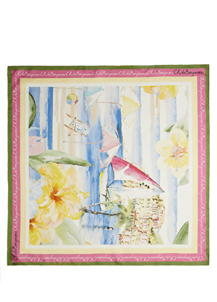 Çok Renkli Sulu Boya Desenli İpek Eşarp