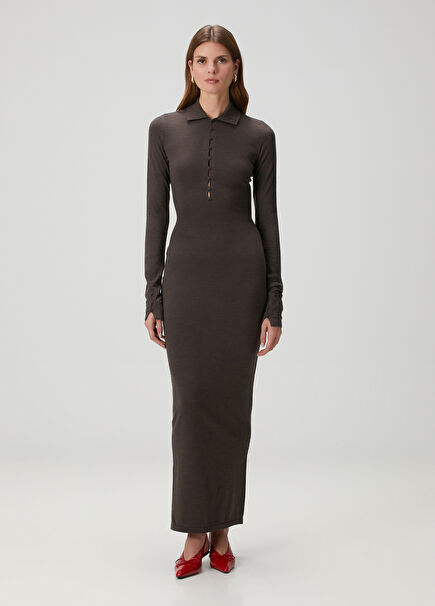 The Pallone Brown Maxi Wool Knit Dress
