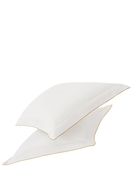 Beige Piping Ecru Cotton Satin Oxford Set of 2 Pillowcases 50 x 70 cm