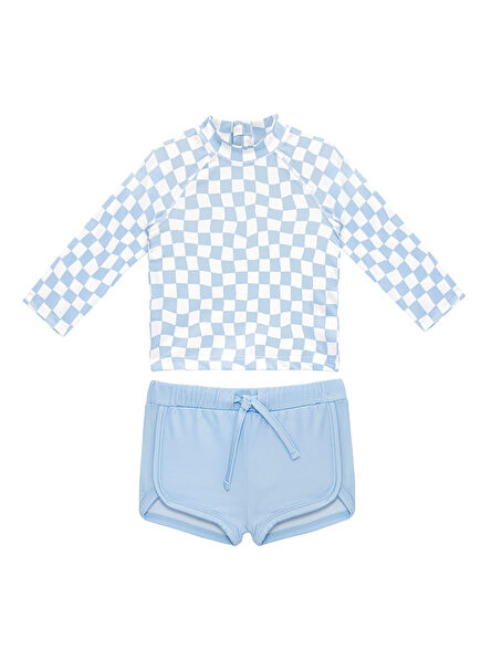 Groovy Checker UV Protection Long Sleeve Baby Boy Swimsuit Set