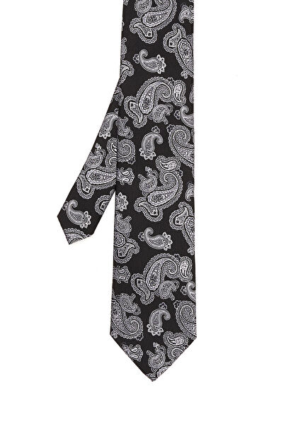 Black Ethnic Patterned Silk Tie