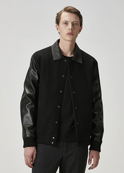 Black Insert Detailed Leather Coat