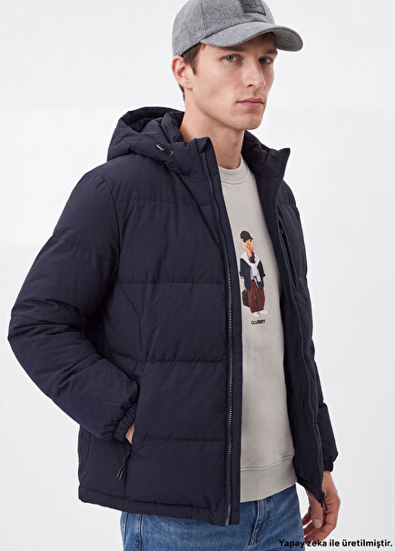 Navy Blue Hooded Puff Coat