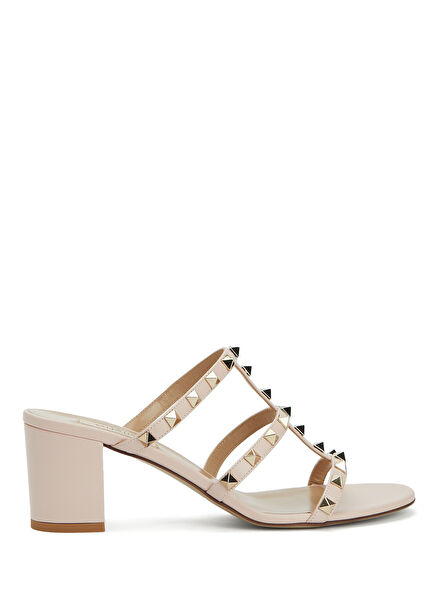 Rockstud Powder Pink Women's Leather Slippers
