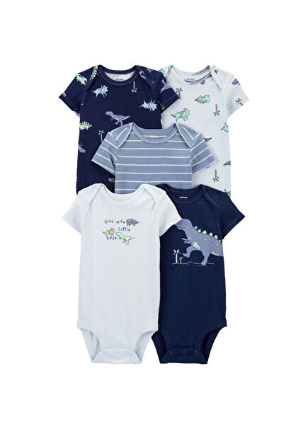 Blue Short Sleeve Baby Boy 5-Pack Body Set