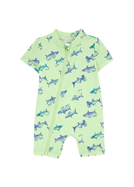 Yeşil Güneş Koruyucu Erkek Bebek Tulum Mayo 