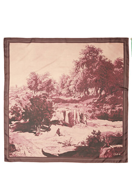 Mürdüm Desenli İpek Eşarp