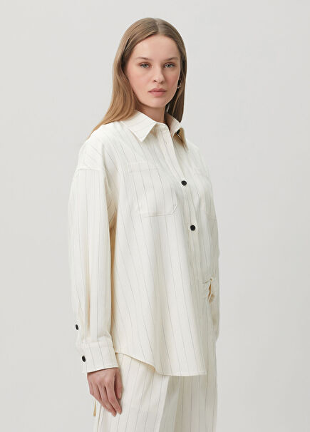Olga Relaxed Fit Cream Striped Shirt