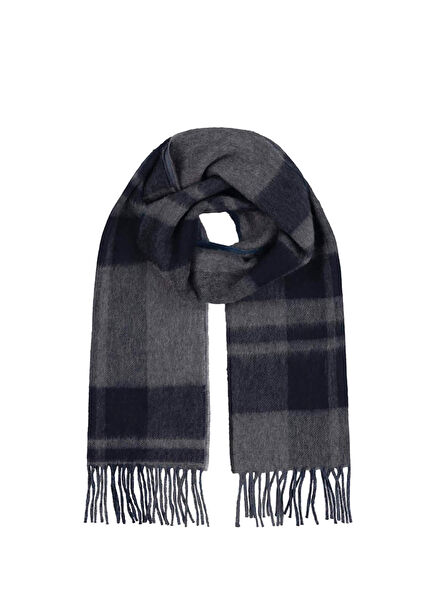 Navy Blue Grey Men's Cashmere Scarf
