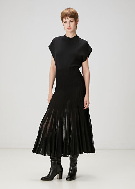 Siyah Midi Triko Etek