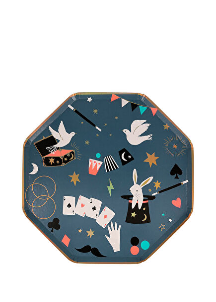 Sihirbaz Altın Holografik Detaylı 8 Parça Kağıt Tabak