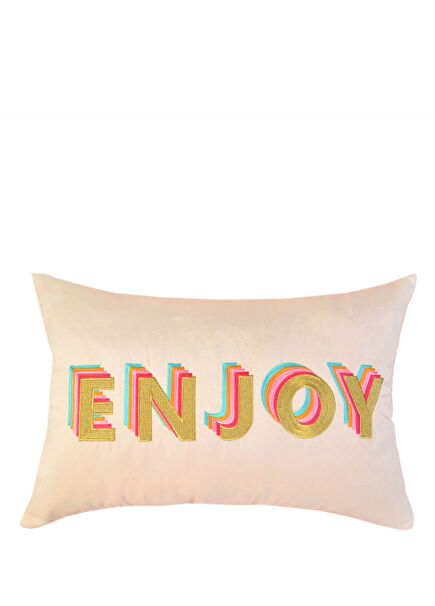 Enjoy Patterned Rainbow Series Beige Velvet Decorative Cushion Cover 35x50 cm