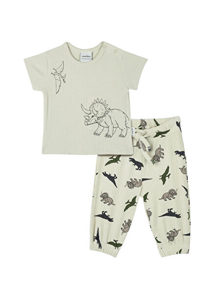 Yeşil Dinazorların Macerası Tshirt & Pantolon Erkek Bebek 2'li Set