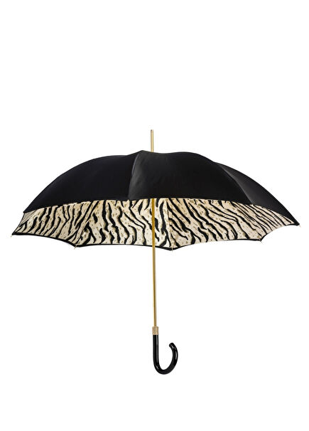 Siyah Kaplan Çizgili Asetat Manuel Şemsiye