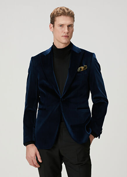 Navy Blue Velvet Tuxedo Jacket