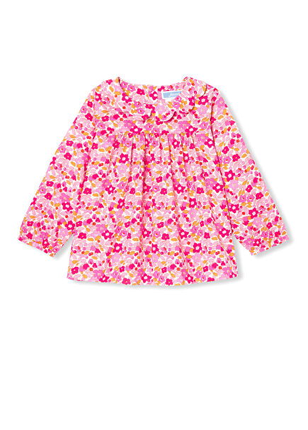 Pembe Çiçek Desenli Uzun Kollu Kız Bebek Bluz