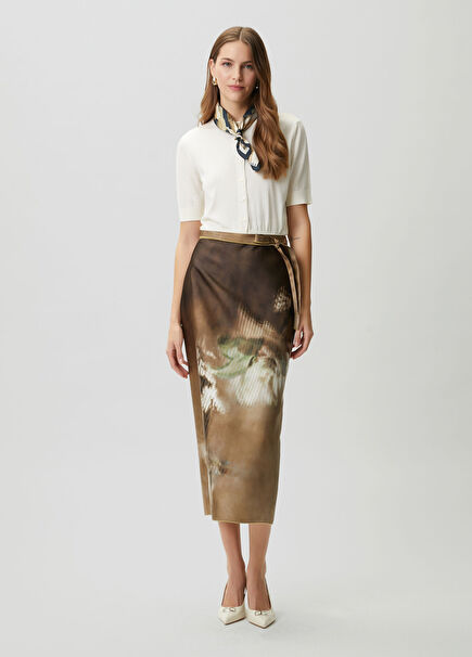 Dark Beige Floral Long Tube Skirt