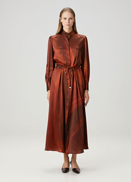 Kiremit Midi İpek Elbise