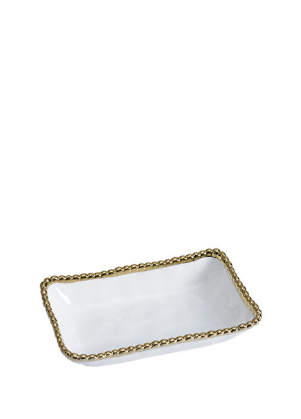 White Gold Porcelain Rectangular Serving Bowl 18 cm