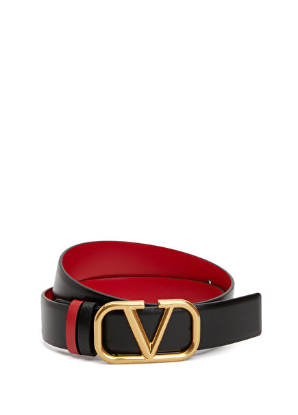 VLogo Siyah Kırmızı Kadın Deri Kemer