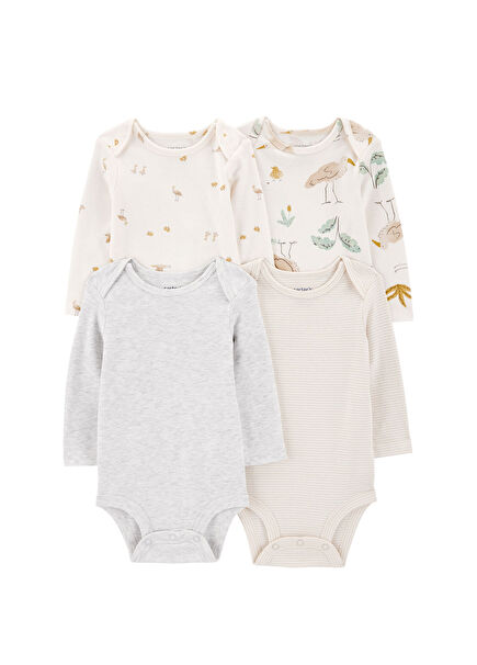 Renkli Çıtçılı Uzun Kollu Unisex Bebek 4'lü Body Seti