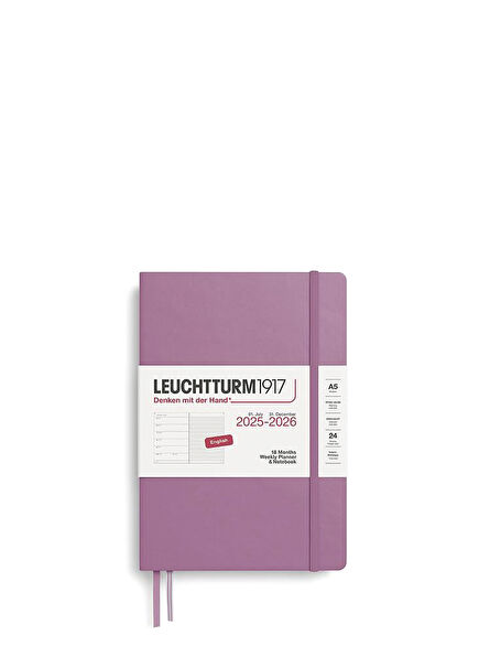Dusty Rose Pink Medium A5 Hard Cover English Lined 2026 18 Months Planner & Notebook 372797