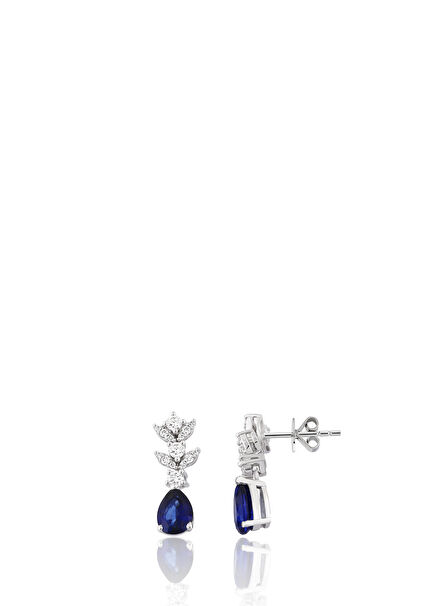 14K White Gold Women's Earrings with Colored Stone Diamonds