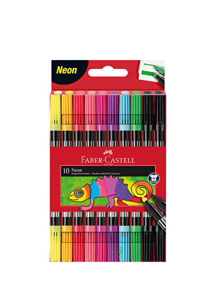 İnce ve Kalın Uçlu Su Bazlı Çift Uçlu 10'lu Neon Keçeli Kalem Seti