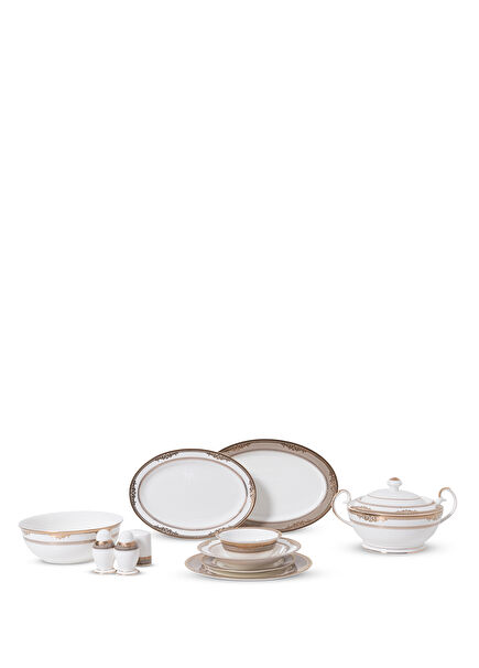 Bellini Beige Bone China Porcelain 60 Pieces 12 Person Dinner Set