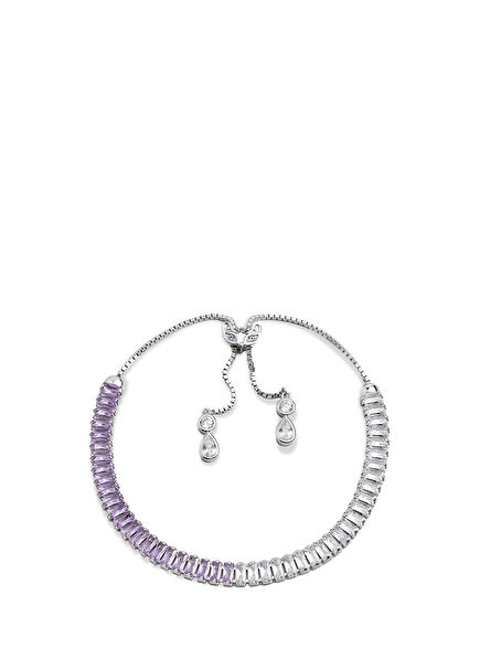 Colorful Baguette 18K White Gold Plated 925Sterling Silver Adjustable Women's Bracelet