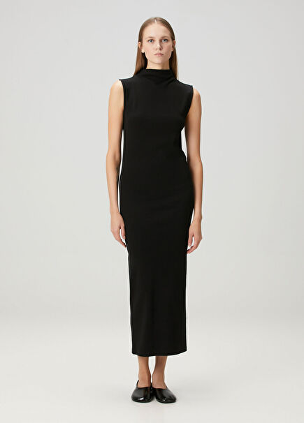 Rose Black Midi Dress