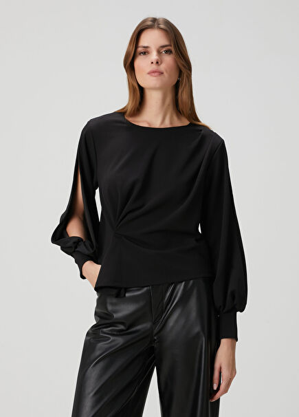 Klara Siyah Organik Pamuk Bluz