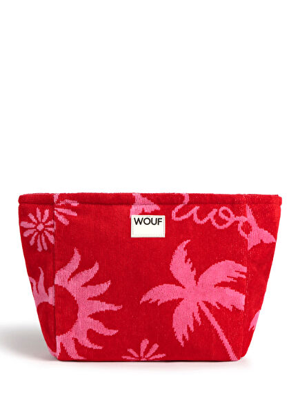 Tulum Kırmızı Baskılı Kadın Makyaj Çantası 30 x 22 cm