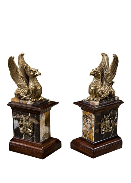 Bronze Brass Bird Figure Book Holder with Marble and Mahogany Base