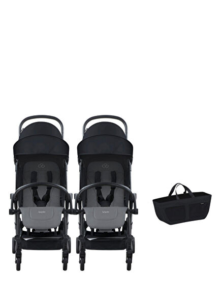 Connect³ Black Grey Melange Twin Stroller and Side Organizer Bag Set