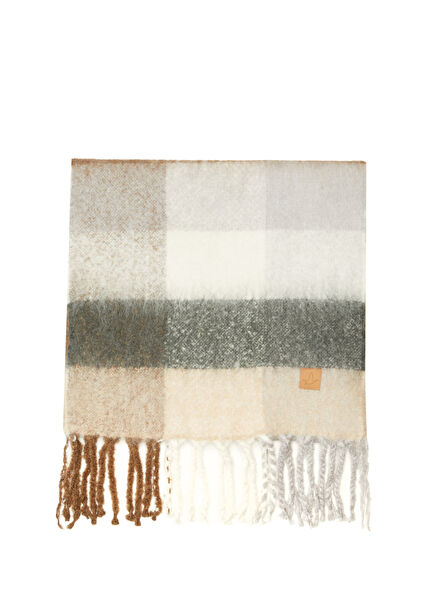 Kahve Gri Ekoseli Kadın Atkı